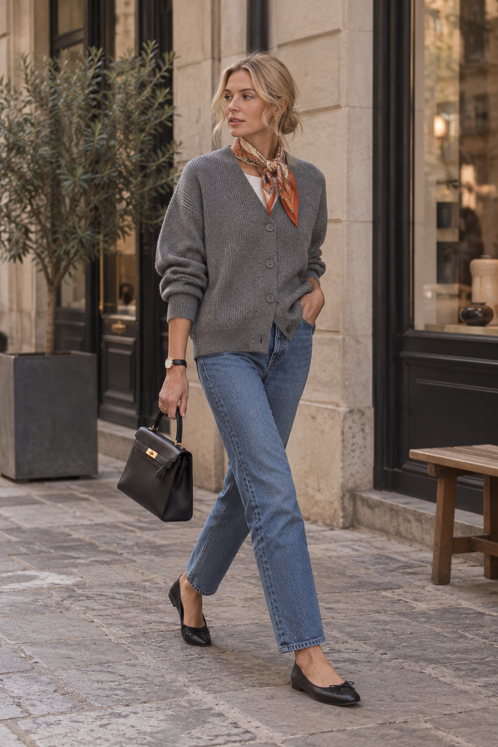 V-NECK RIB CARDIGAN