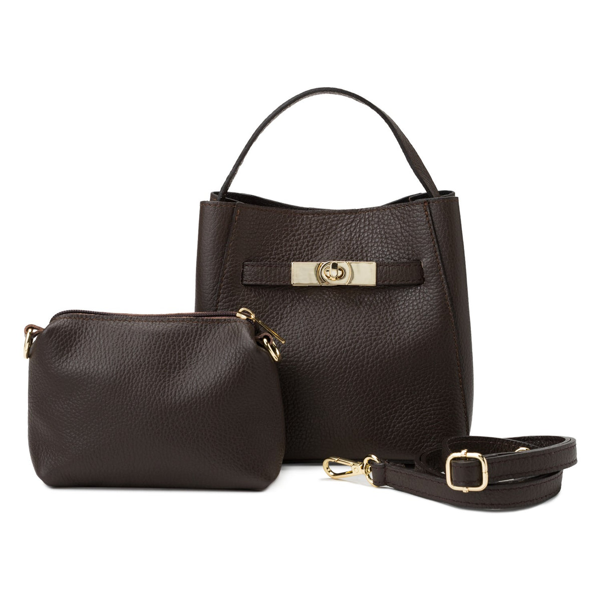 KLEINE LEDERTASCHE MIT GOLD-DETAILS