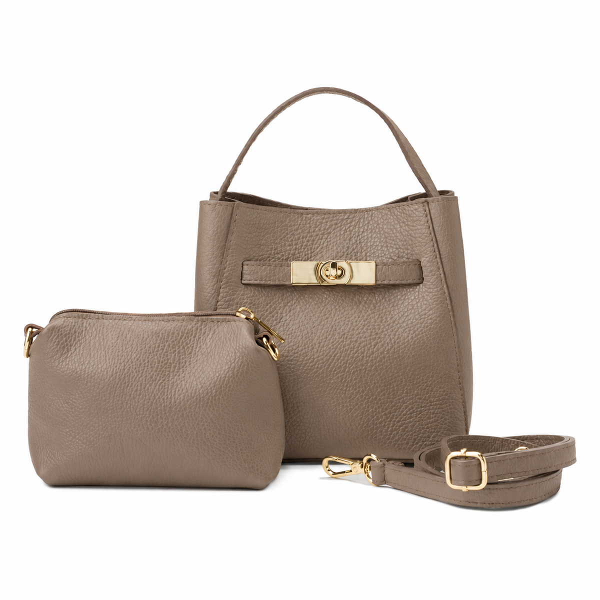 KLEINE LEDERTASCHE MIT GOLD-DETAILS